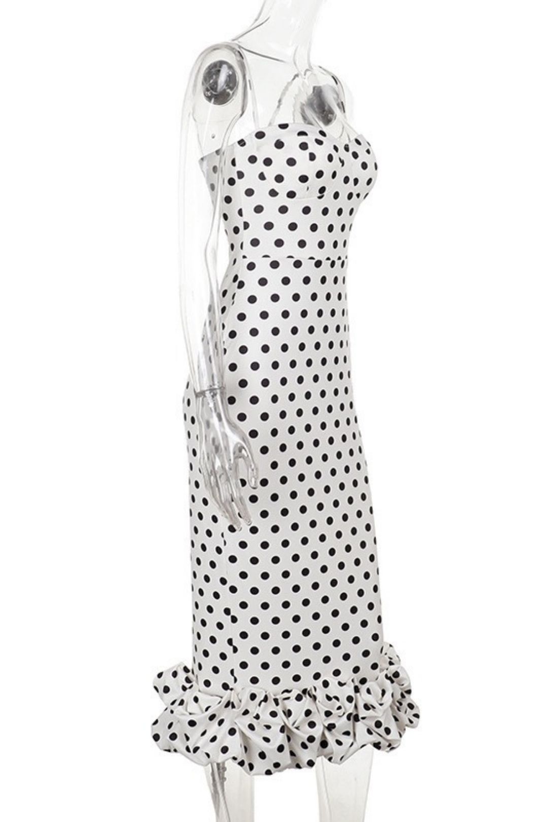 Polka Dot Slim Fit Pleated Skirt, Spaghetti Strap Dress