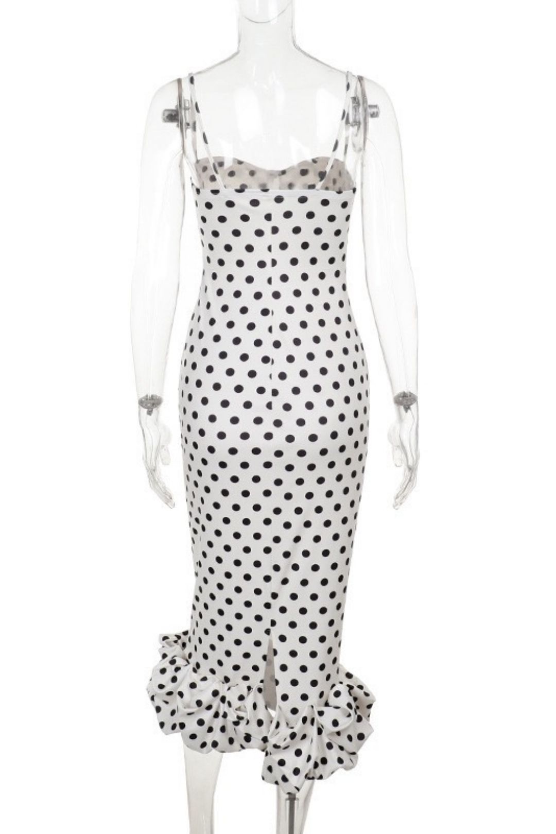 Polka Dot Slim Fit Pleated Skirt, Spaghetti Strap Dress