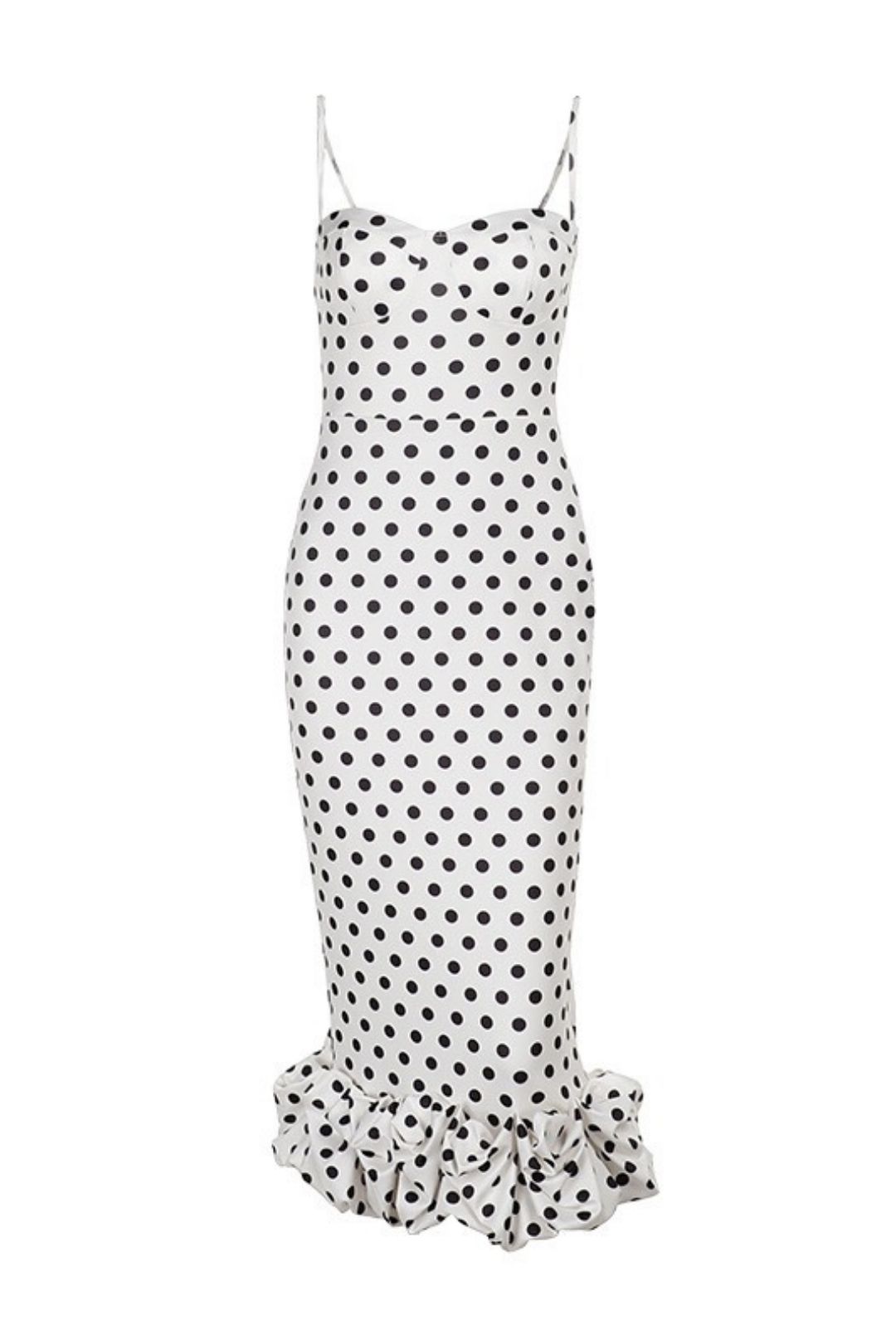 Polka Dot Slim Fit Pleated Skirt, Spaghetti Strap Dress