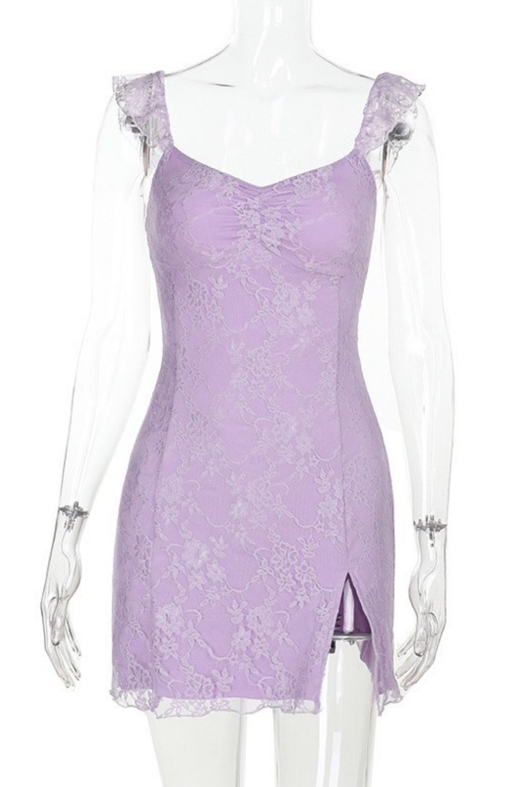 Spaghetti Strap Lace Patchwork Sexy Slit Dress