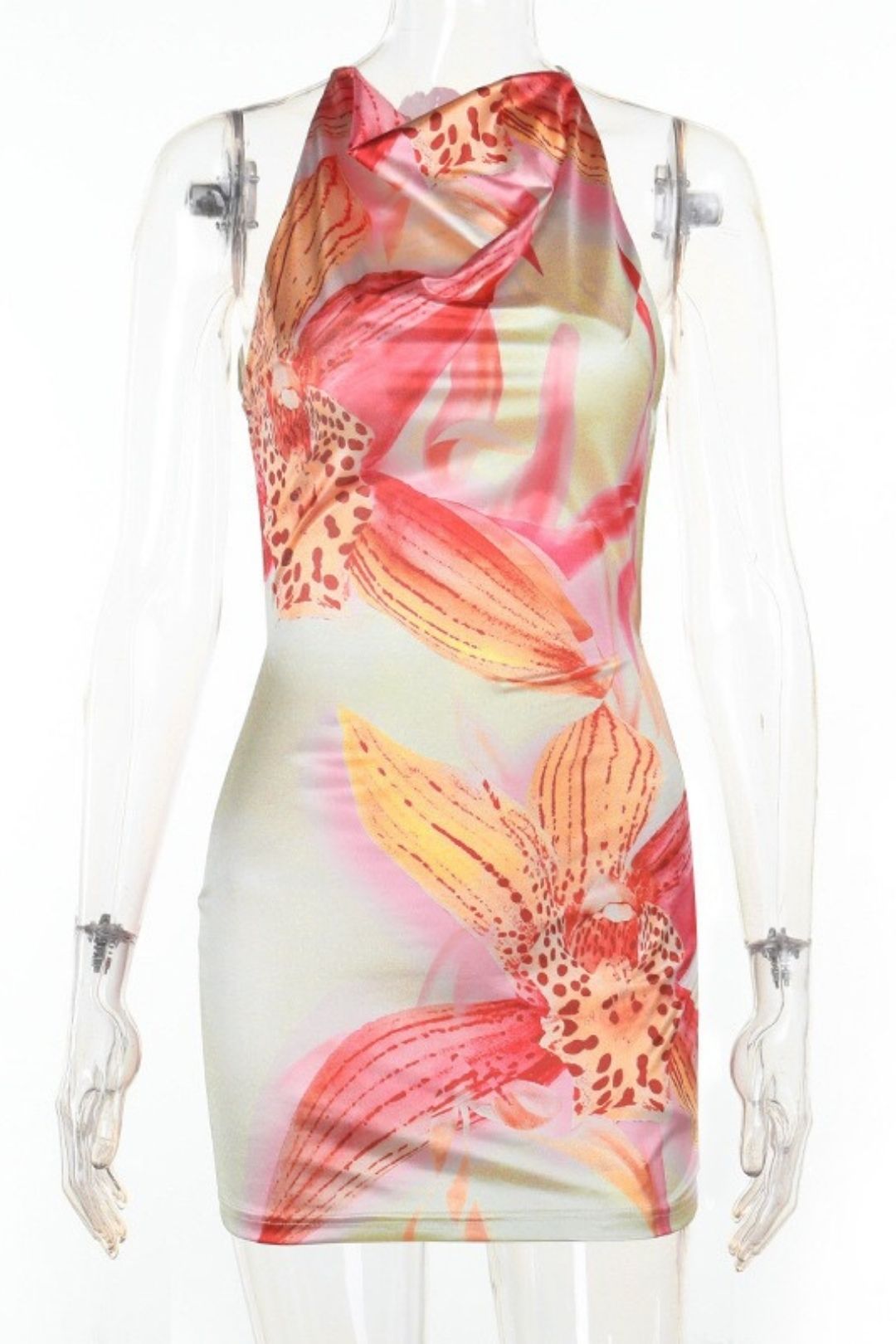 Sexy Vacation Style Printed Backless Hot Girl Bodycon Dress