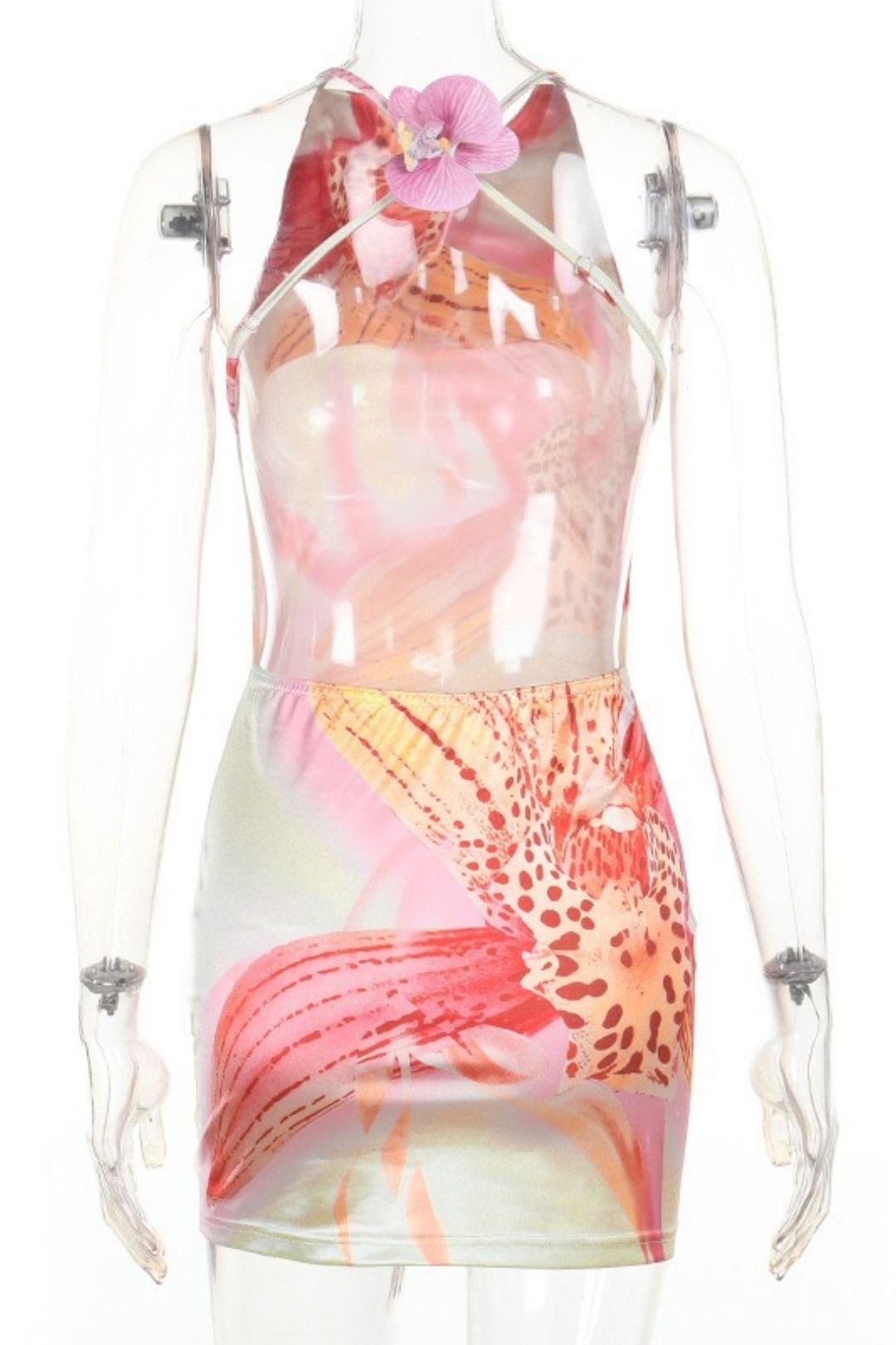 Sexy Vacation Style Printed Backless Hot Girl Bodycon Dress