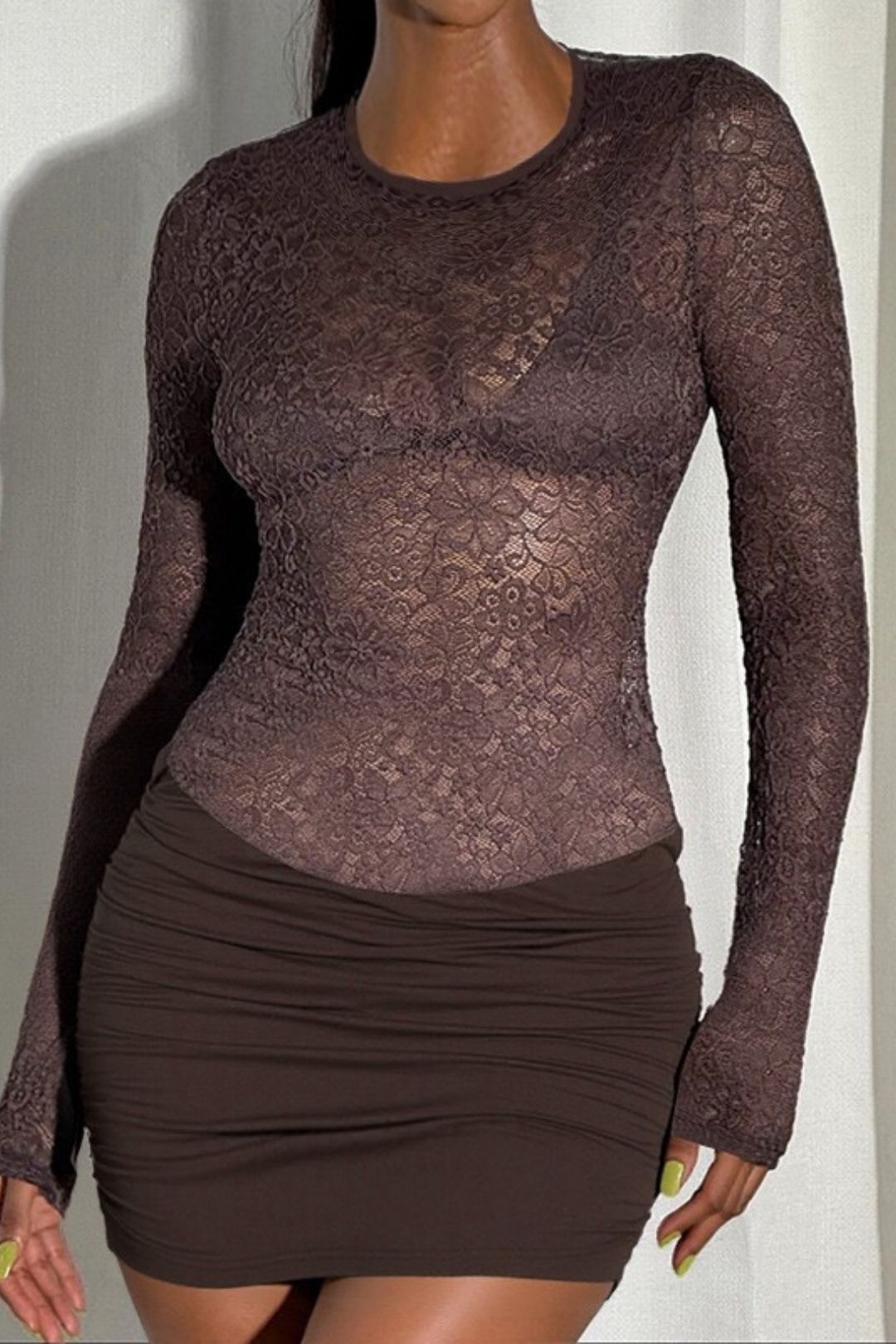 Sexy Lace Patchwork, Gentle And Romantic Long-sleeved Slim-fit Bodycon Skirt Dress