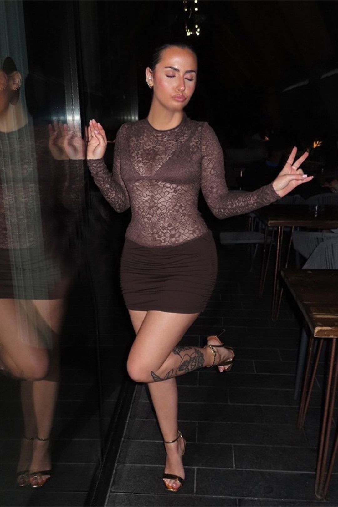 Sexy Lace Patchwork, Gentle And Romantic Long-sleeved Slim-fit Bodycon Skirt Dress