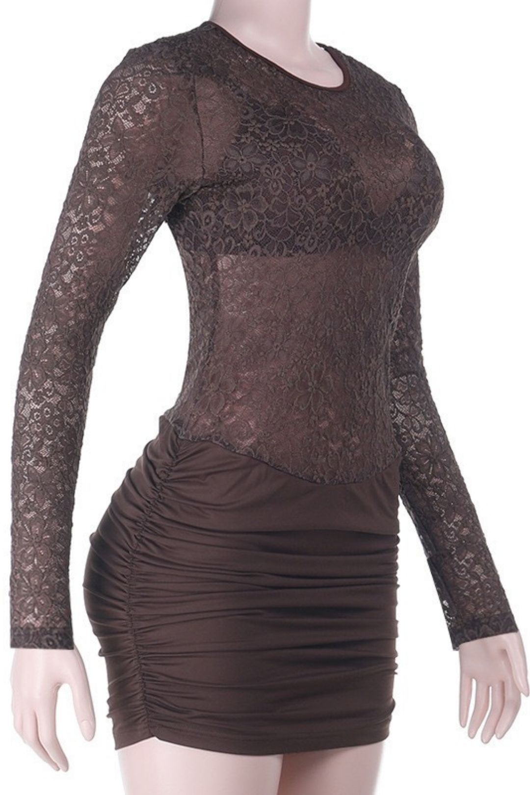 Sexy Lace Patchwork, Gentle And Romantic Long-sleeved Slim-fit Bodycon Skirt Dress