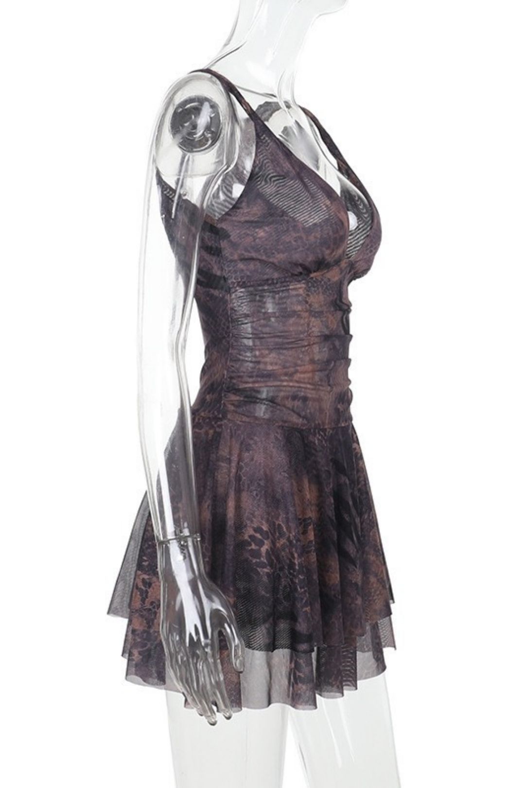 Sexy Hollowed-out Print Deep V Bust-enhancing Suspender Backless Dress