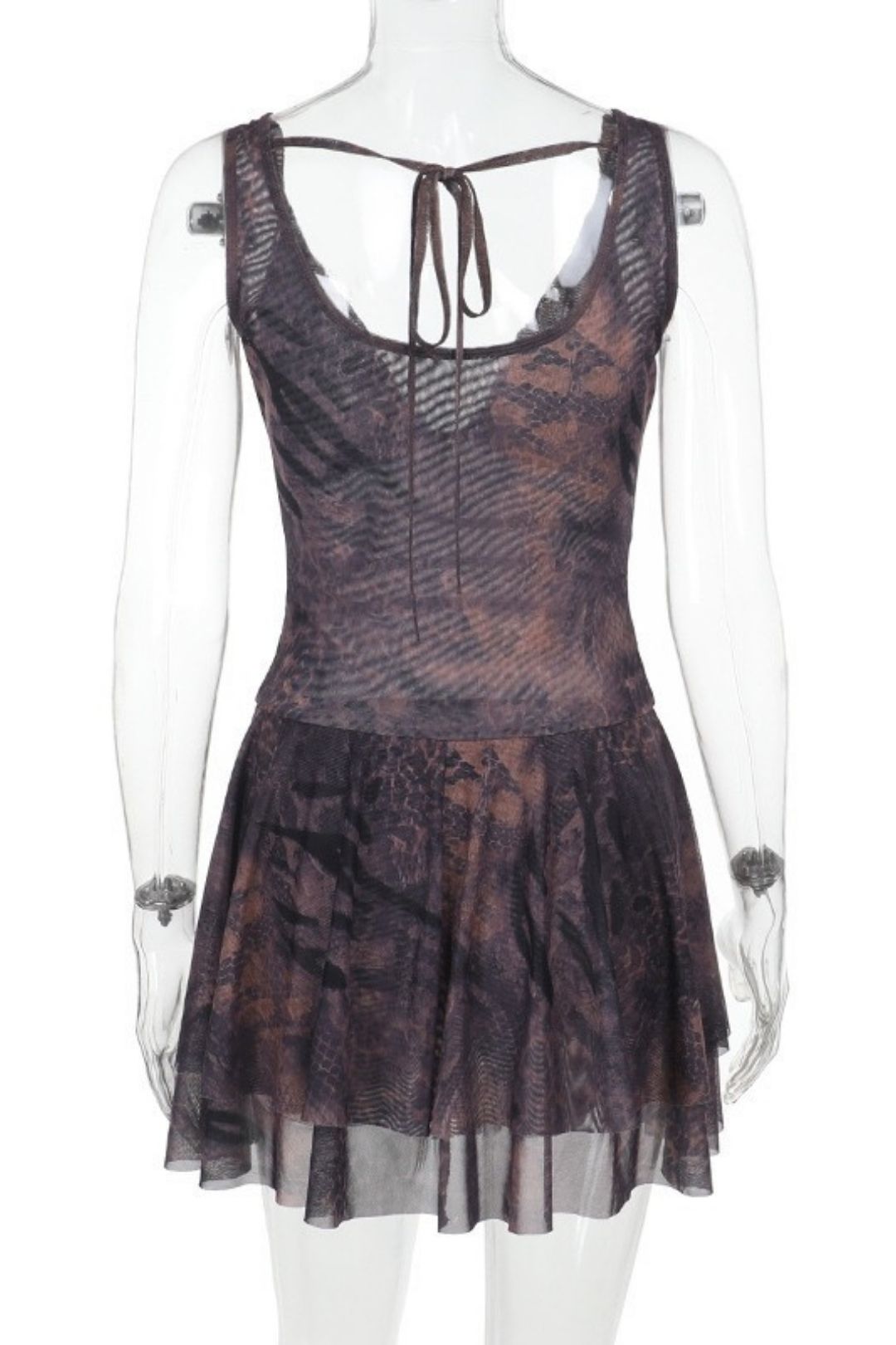 Sexy Hollowed-out Print Deep V Bust-enhancing Suspender Backless Dress