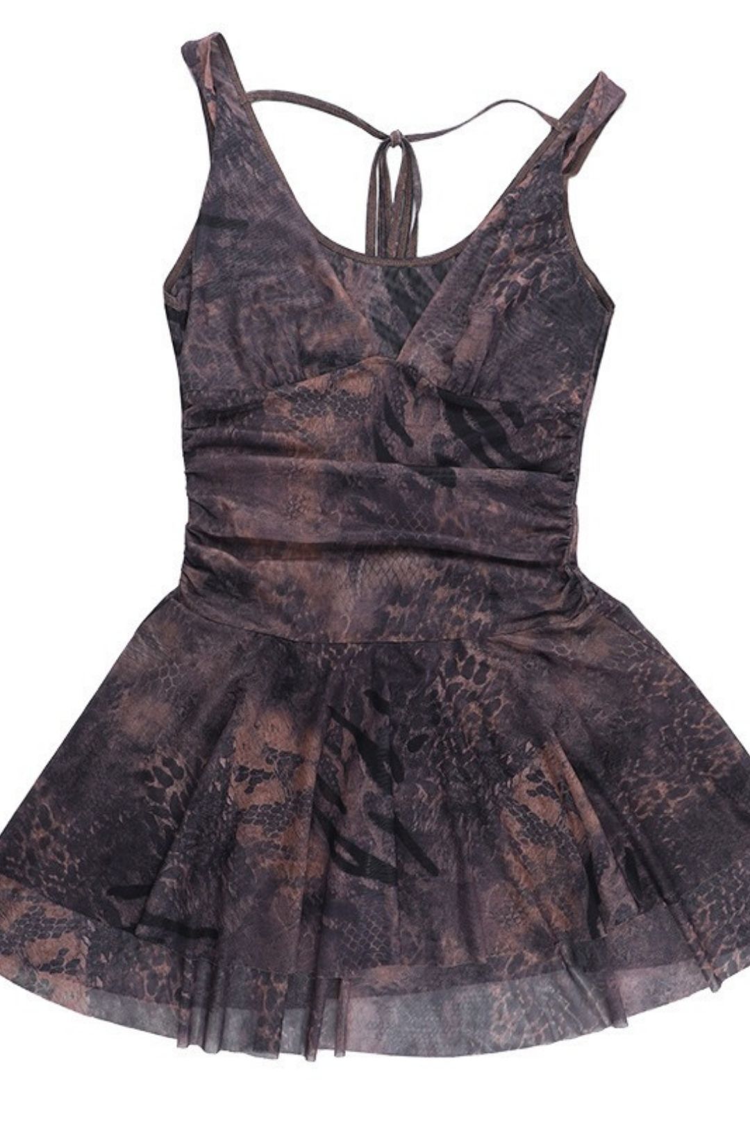 Sexy Hollowed-out Print Deep V Bust-enhancing Suspender Backless Dress