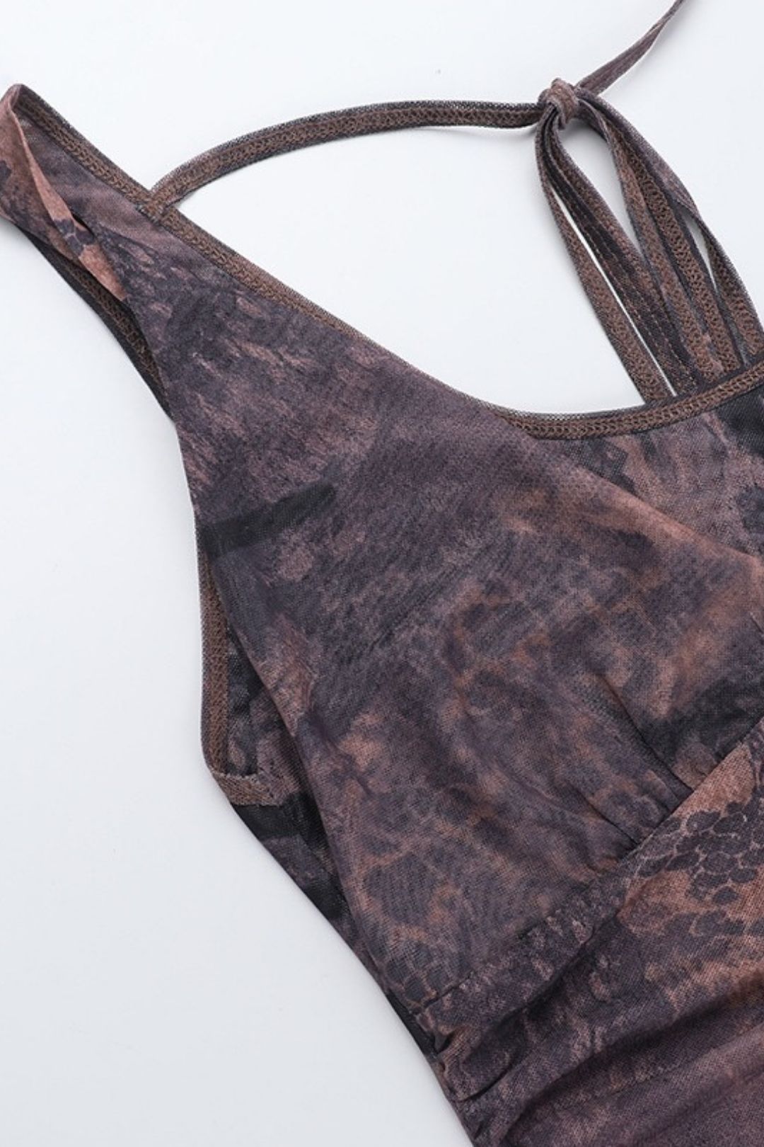 Sexy Hollowed-out Print Deep V Bust-enhancing Suspender Backless Dress