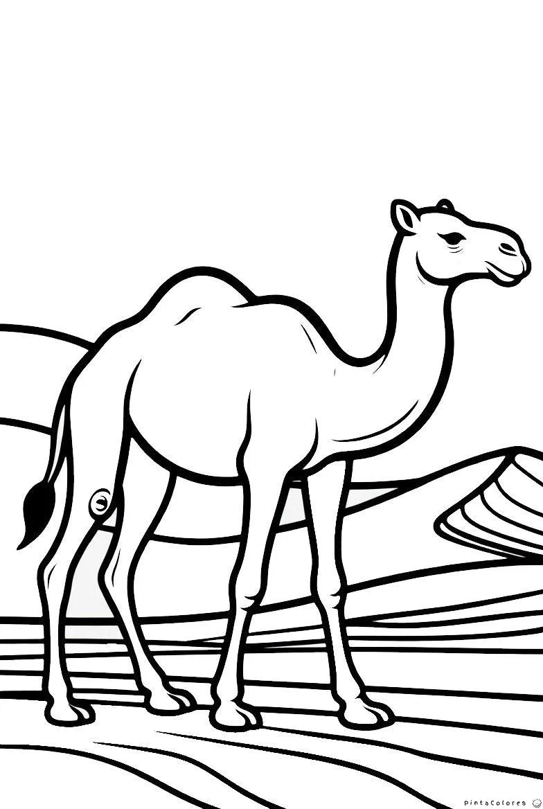 Dibujo infantil de un canguro parado junto a un cactus en un paisaje árido, estilo caricatura.