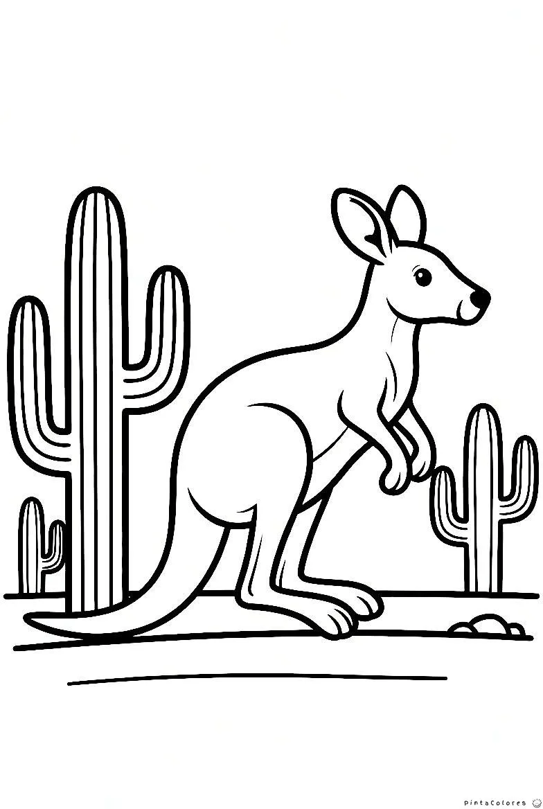 Canguro en paisaje desértico dibujo para colorear