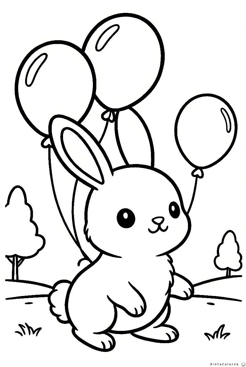 Conejo sosteniendo globos dibujo para colorear