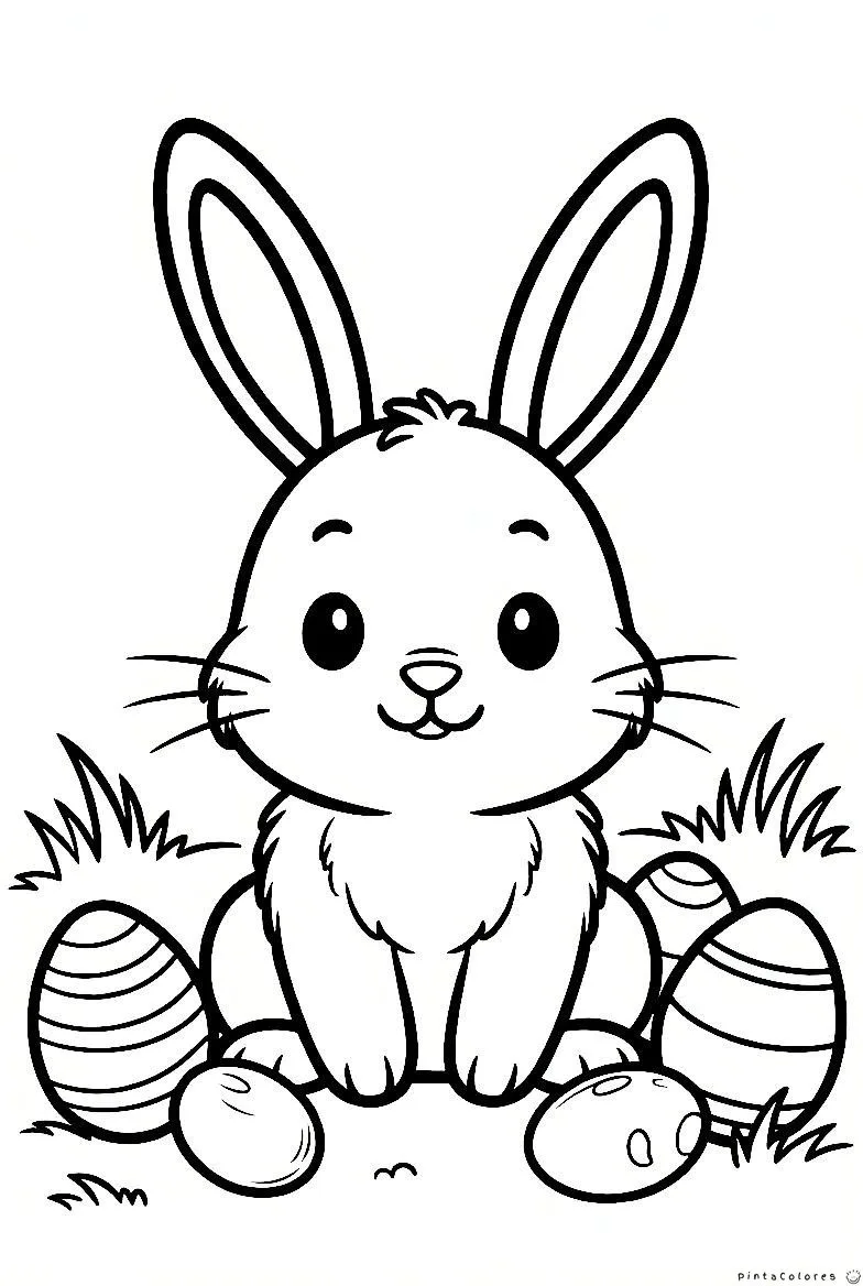 Conejo de Pascua con huevos dibujo para colorear