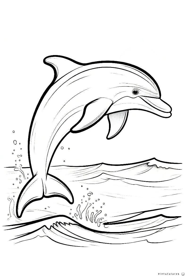 Delfín saltando en el mar dibujo para colorear