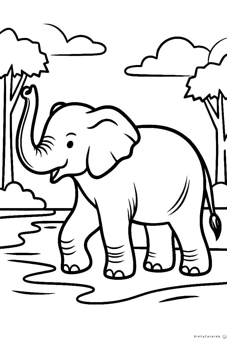 Elefante sonriendo dibujo para colorear