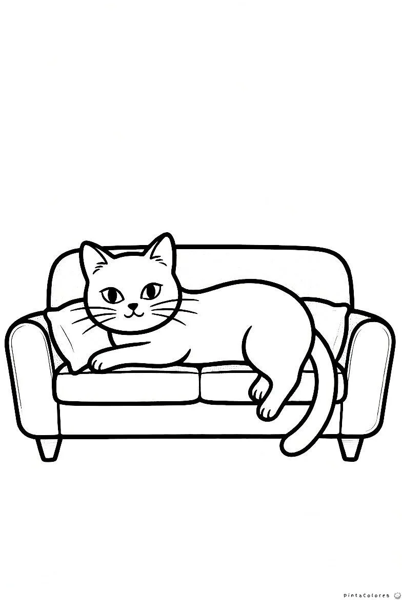 Gato acostado en sofá dibujo para colorear