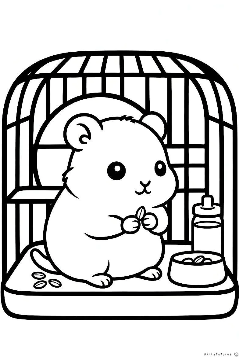 Hámster dentro de jaula dibujo para colorear