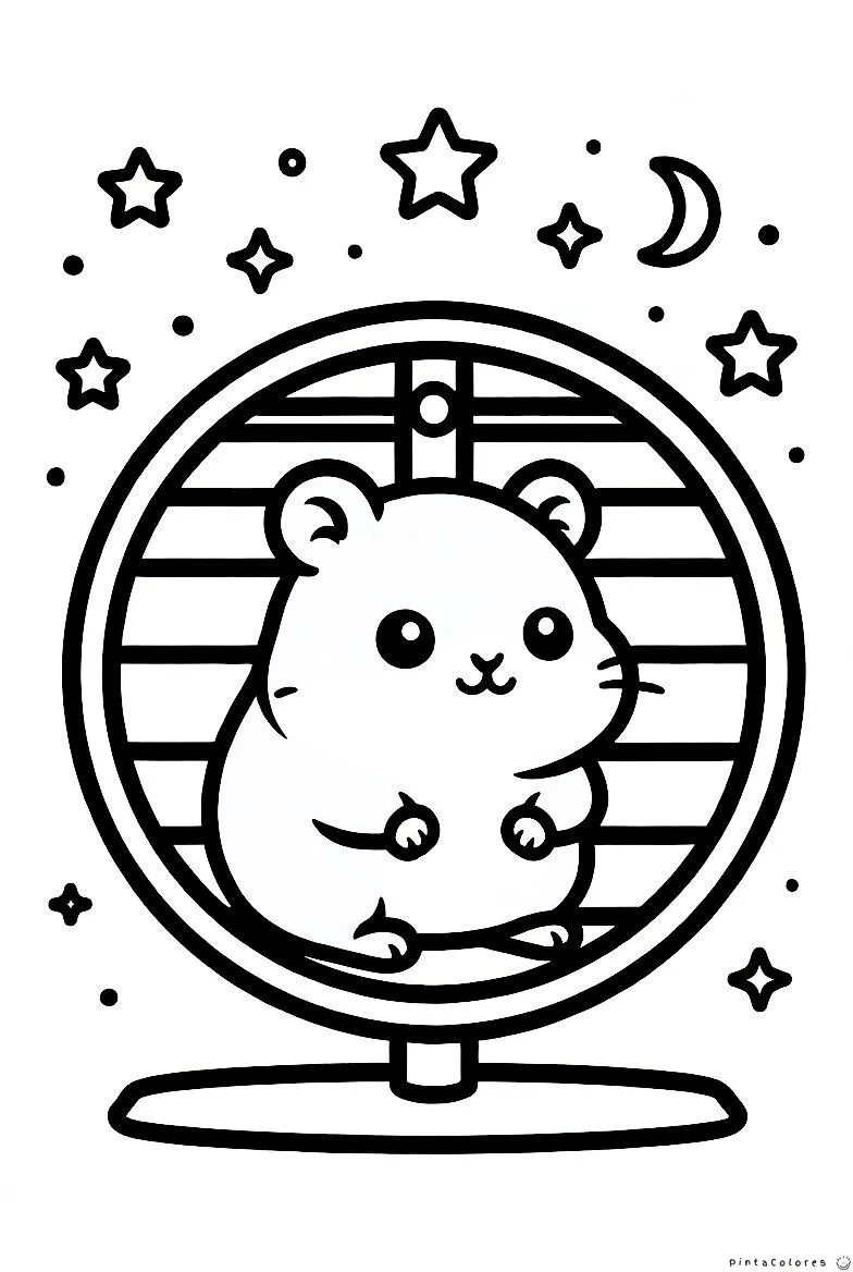 Hámster corriendo en rueda dibujo para colorear