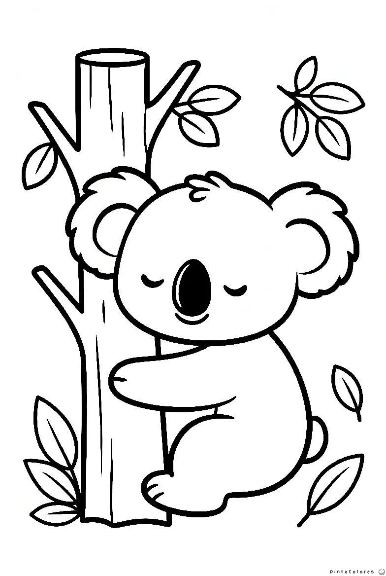 Koala abrazando árbol dibujo para colorear