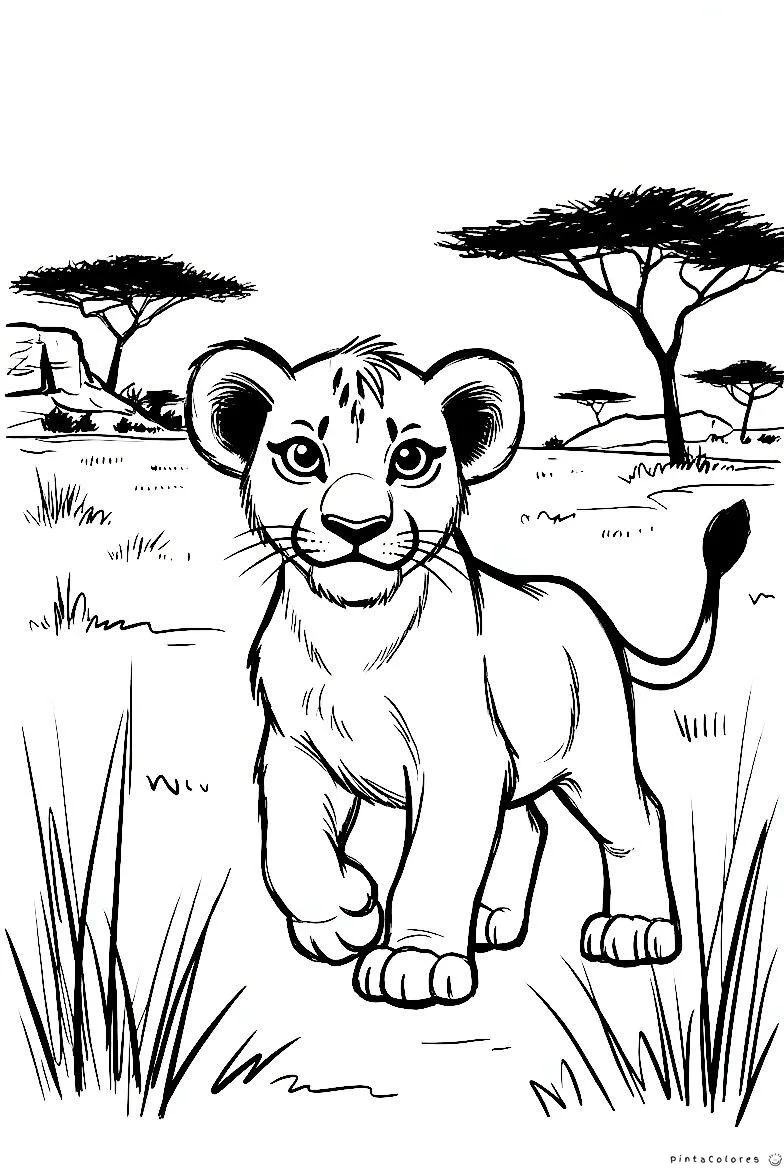 León bebé sentado dibujo para colorear