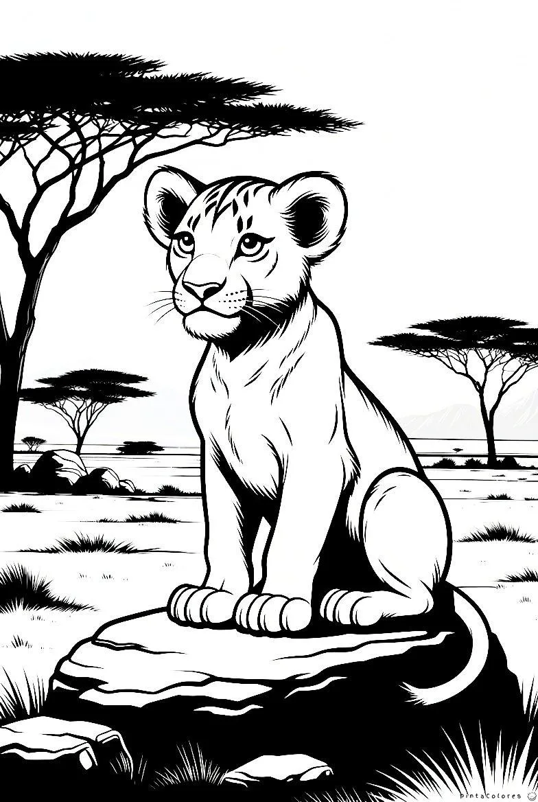 Cachorro de león sentado dibujo para colorear