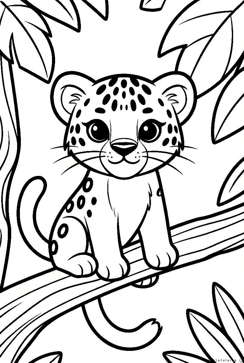 Leopardo bebé en la selva dibujo para colorear