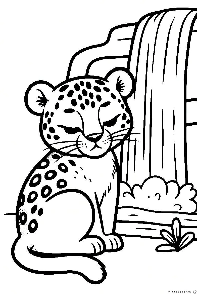 Leopardo cerca de cascada dibujo para colorear