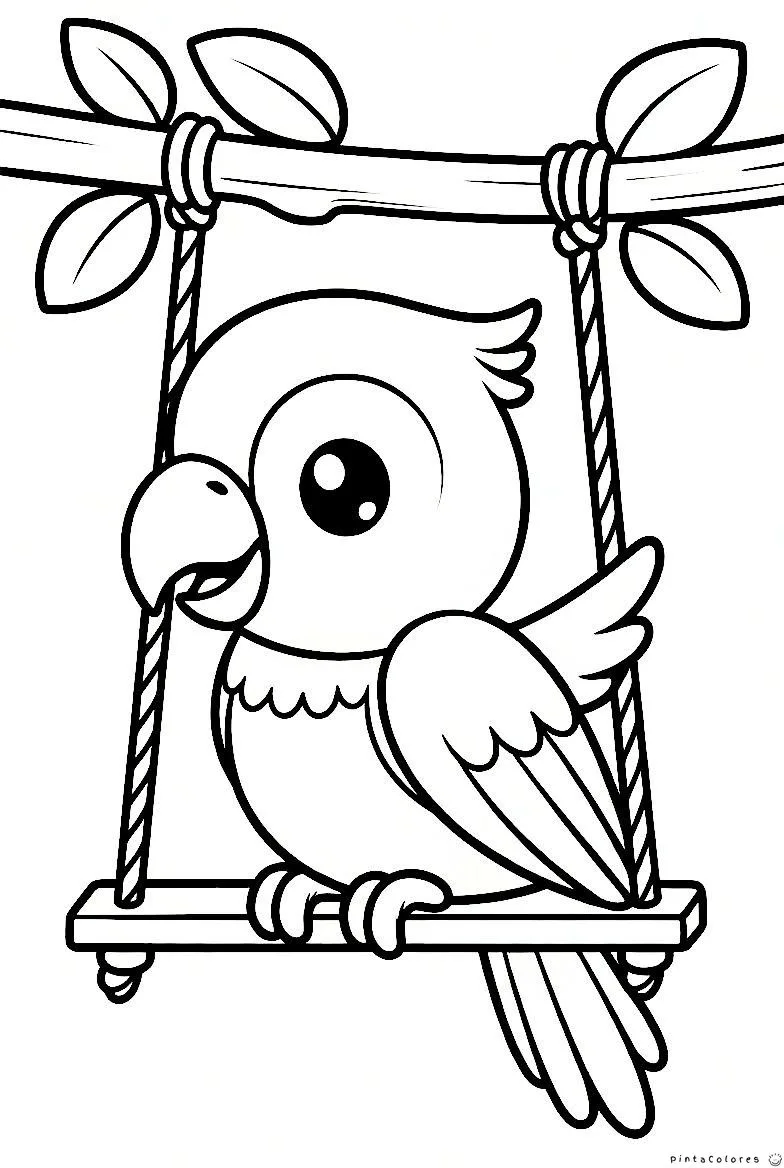 Loro sentado en columpio dibujo para colorear