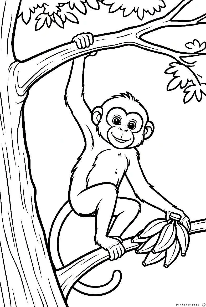 Mono comiendo bananas dibujo para colorear