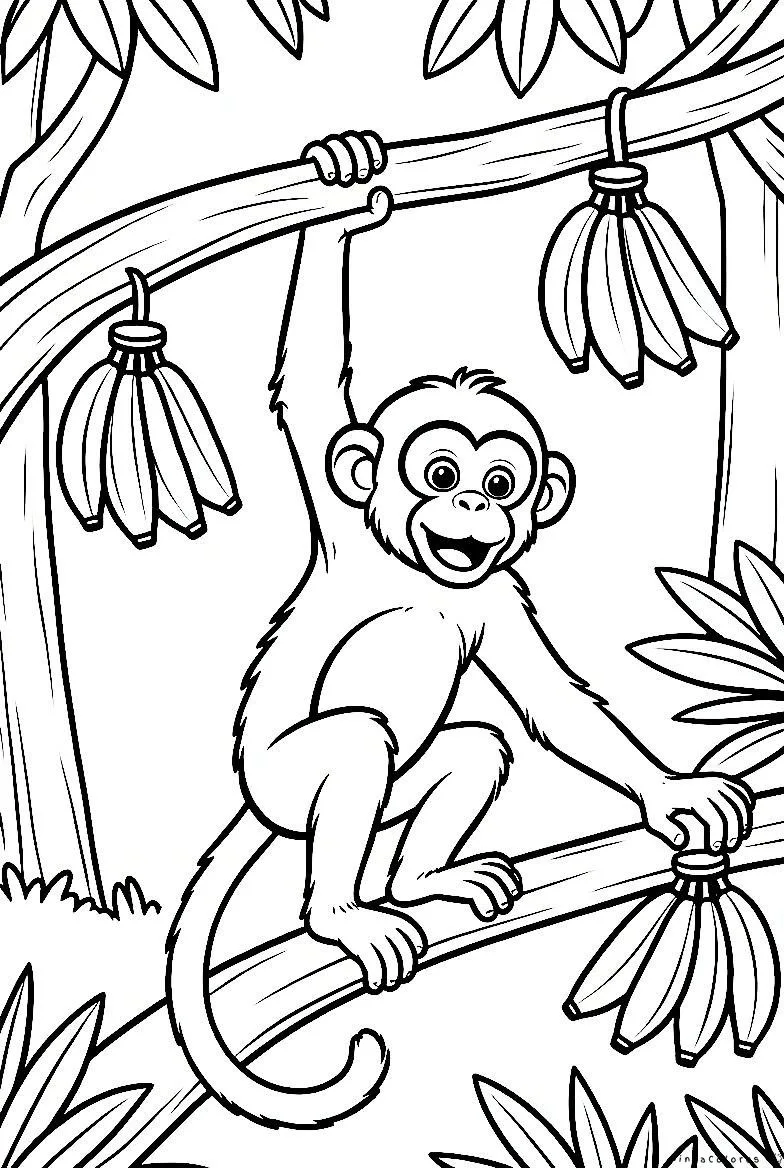 Mono colgado de árbol dibujo para colorear