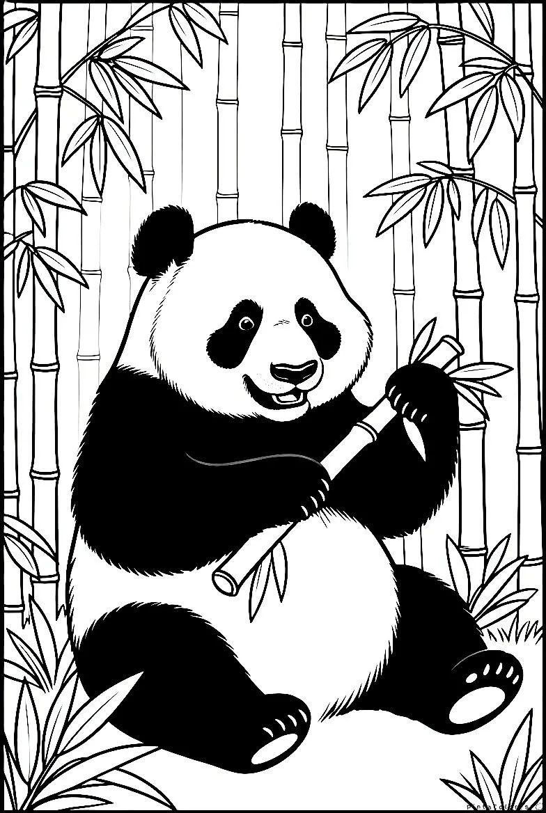 Panda comiendo bambú dibujo para colorear