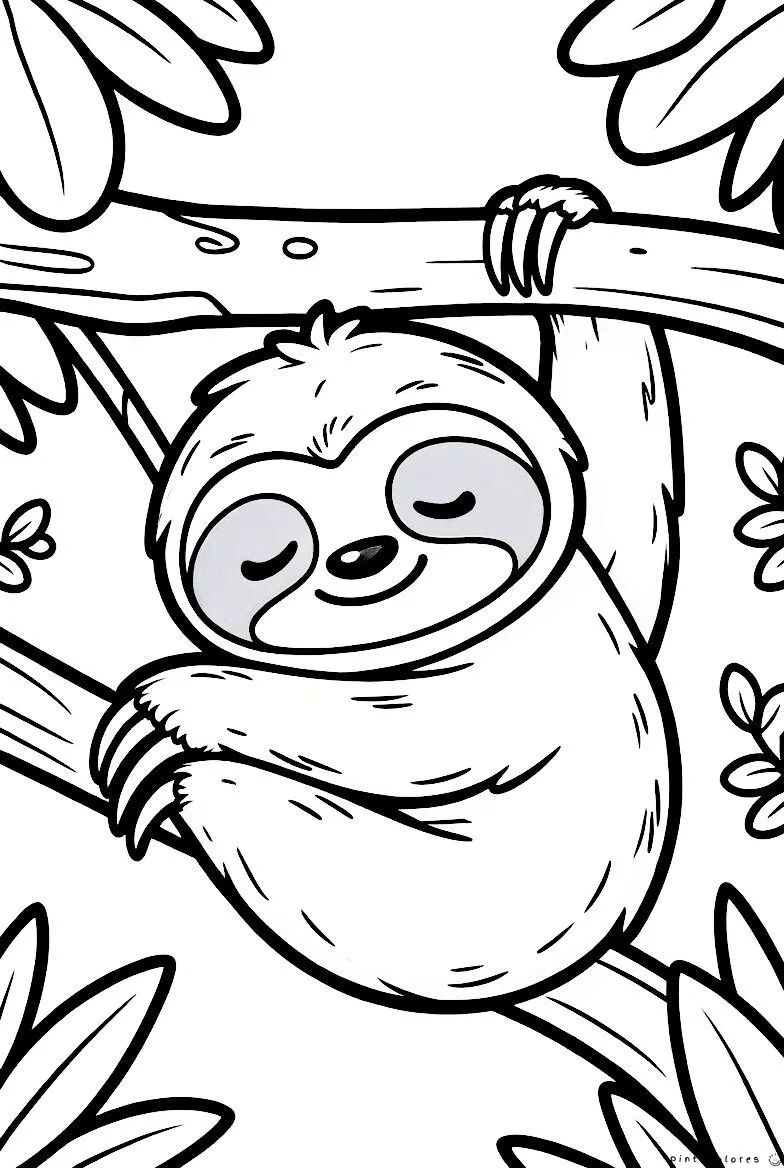 Perezoso durmiendo colgado de un árbol dibujo para colorear