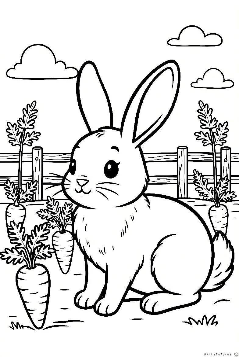 Conejo comiendo una zanahoria dibujo para colorear