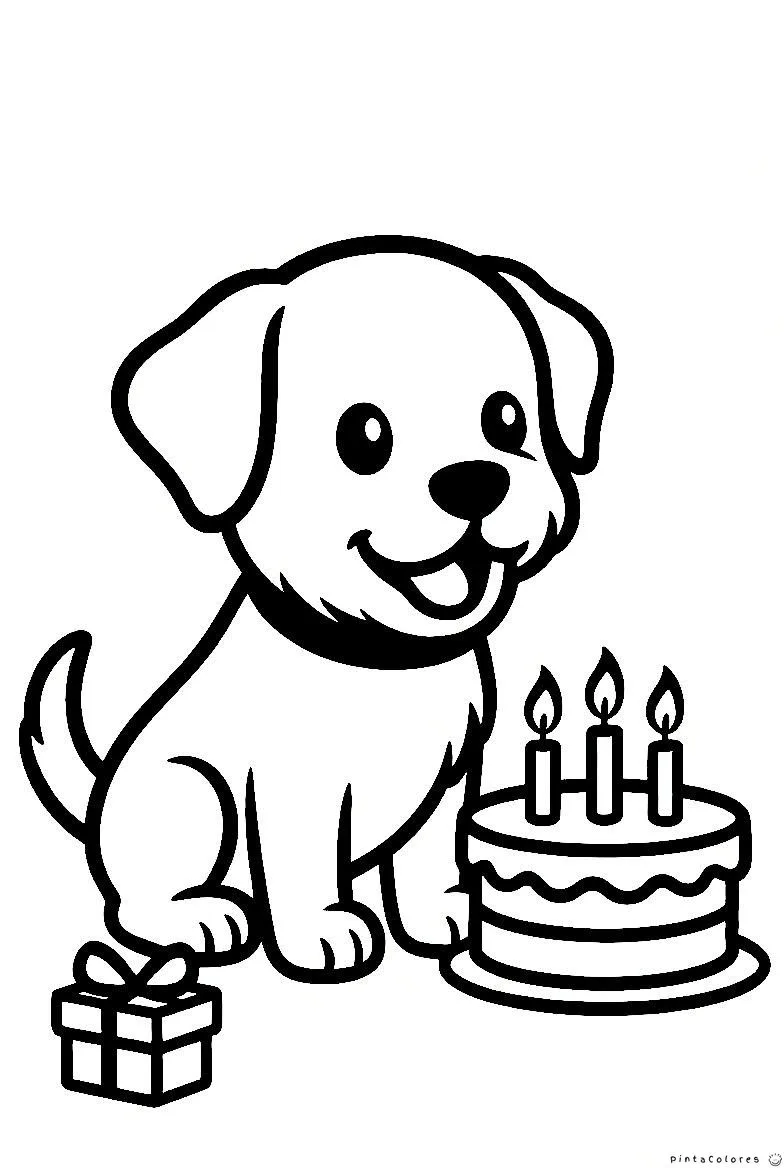 Perro con gorro de cumpleaños dibujo para colorear