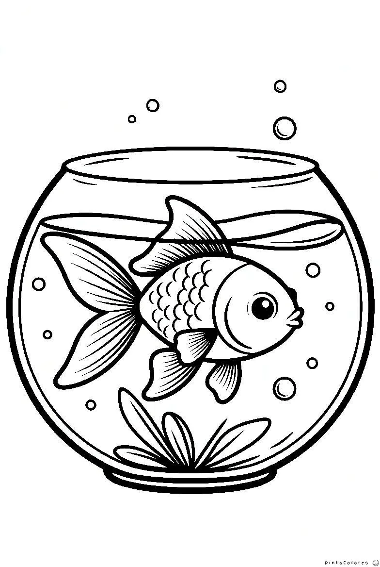 Pez dorado nadando dibujo para colorear