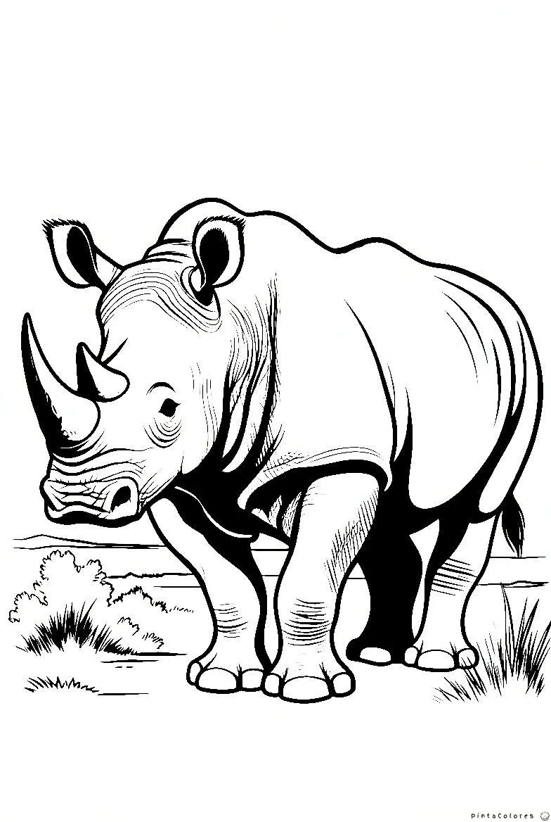 Rinoceronte caminando dibujo para colorear