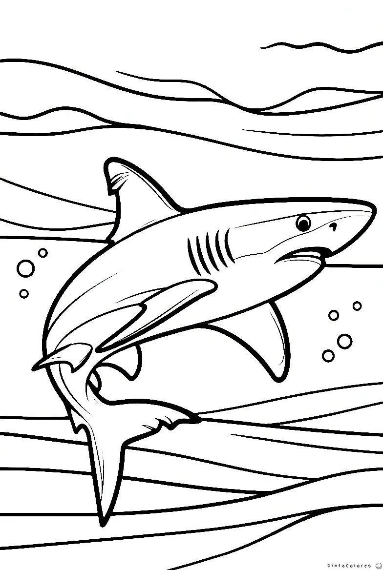 Tiburón saltando fuera del agua dibujo para colorear