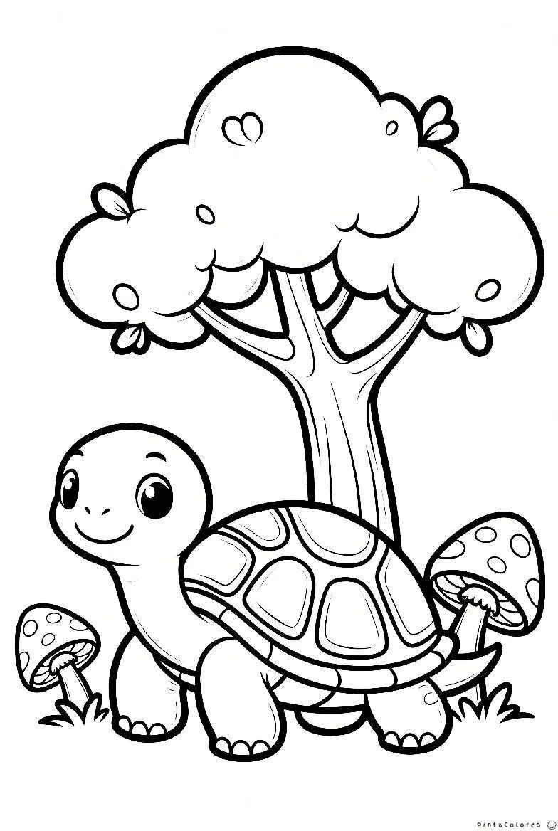 Tortuga caminando dibujo para colorear