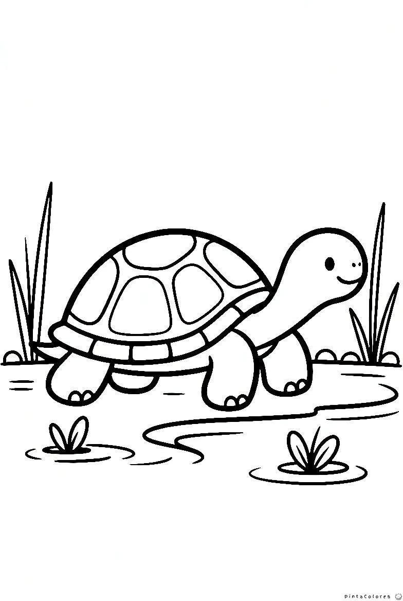 Tortuga nadando dibujo para colorear