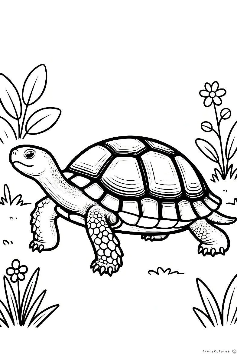 Tortuga en jardín dibujo para colorear