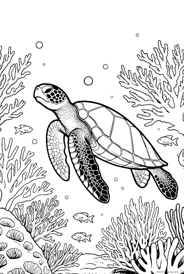 Tortuga nadando en el océano dibujo para colorear