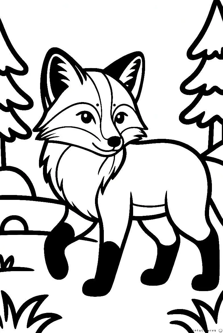 Zorro entre árboles dibujo para colorear