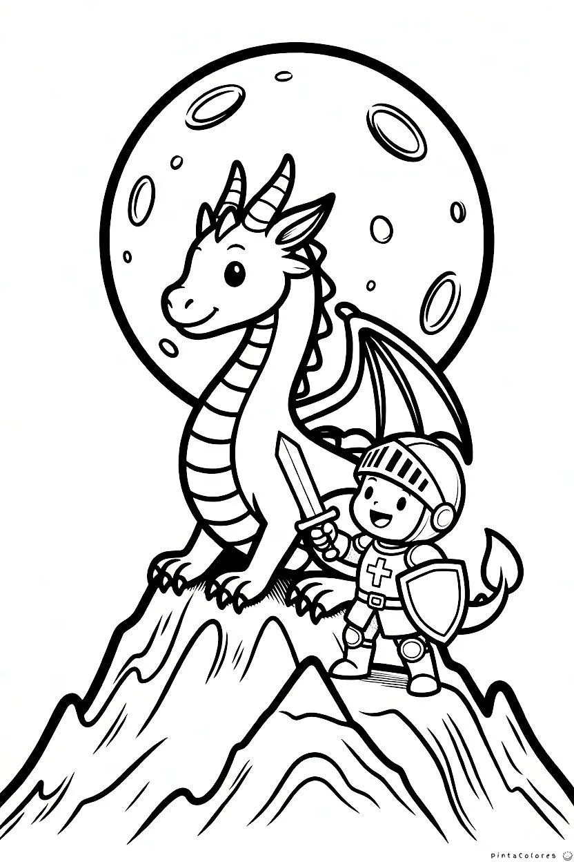Caballero enfrentando dragón dibujo para colorear