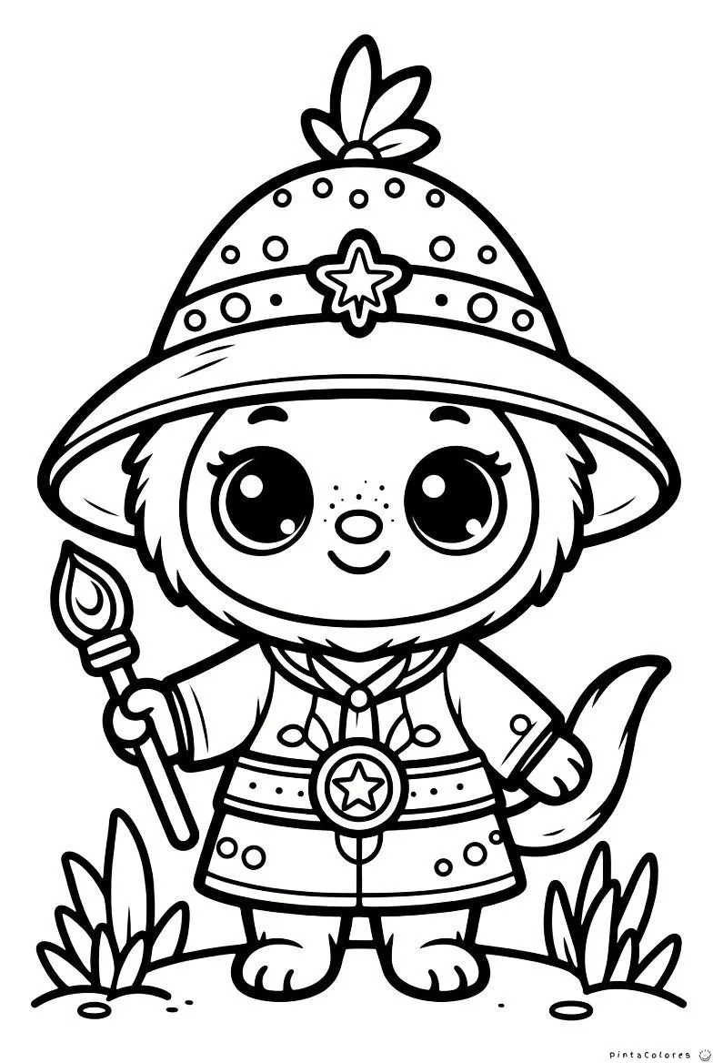 Mago con una vara mágica llena de estrellas para colorear.