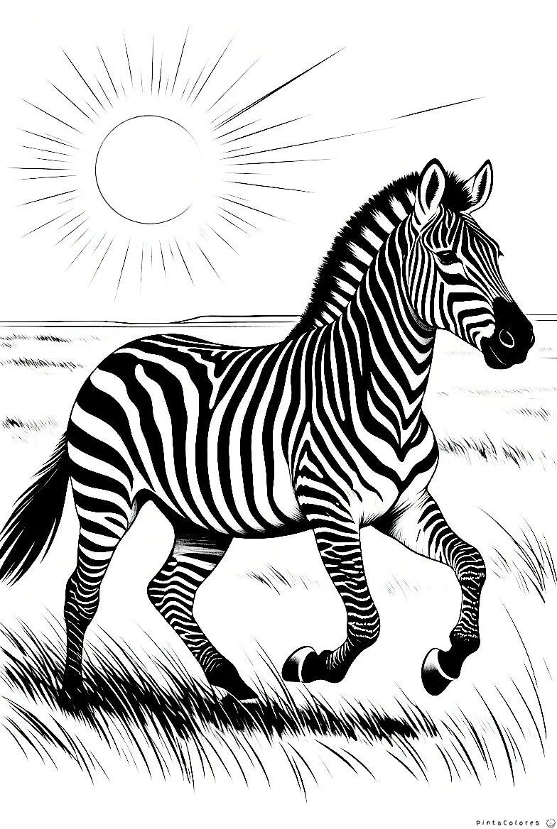 Cebra corriendo en la sabana dibujo para colorear