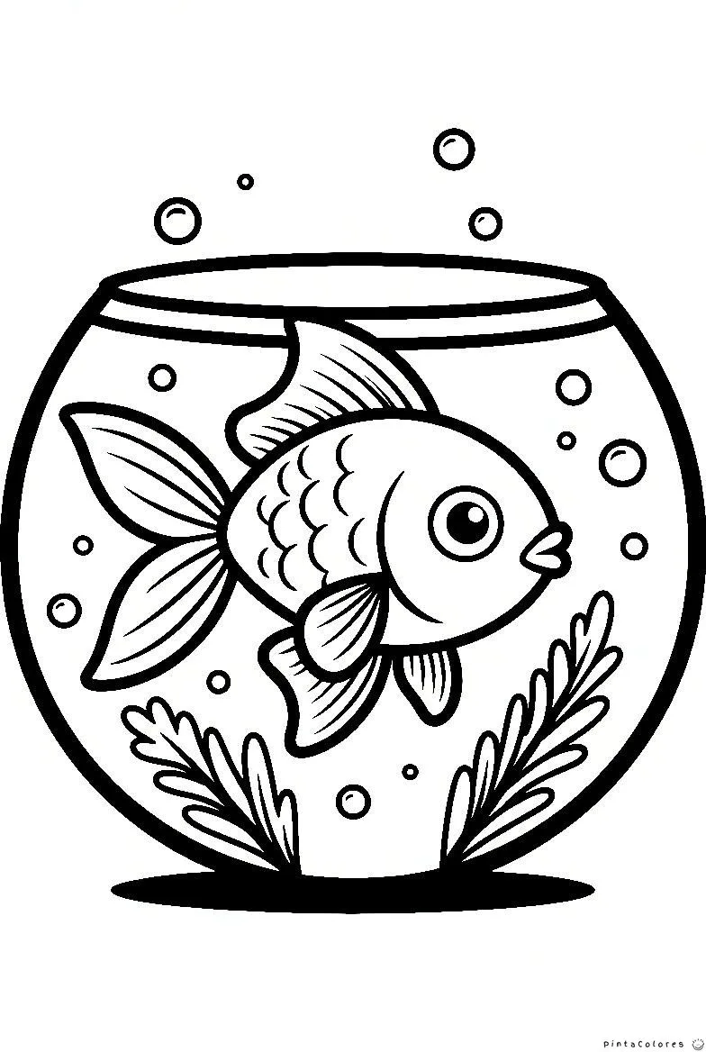 Pez dentro de pecera dibujo para colorear