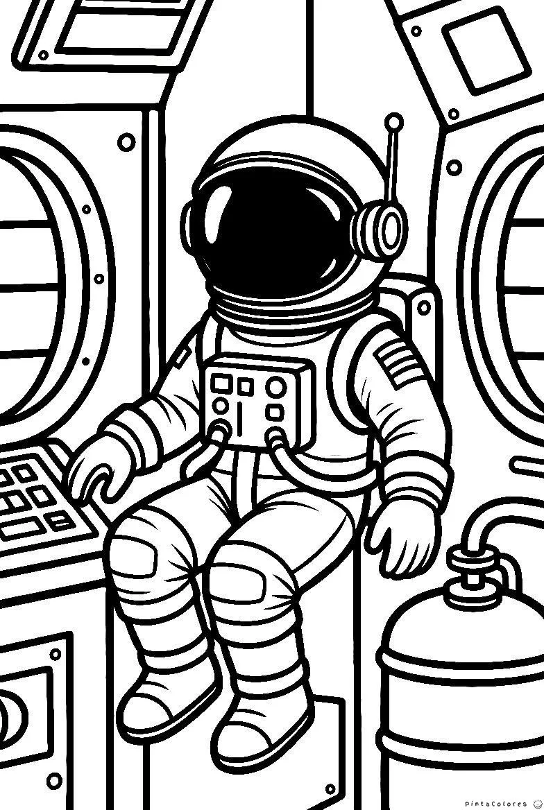 Astronauta sentado dentro de una nave espacial con controles.