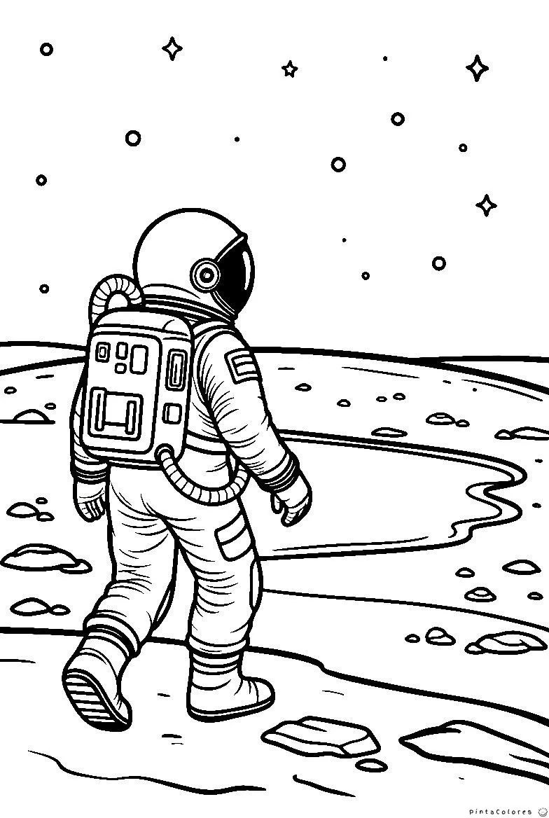 Astronauta observando el horizonte lunar para colorear.
