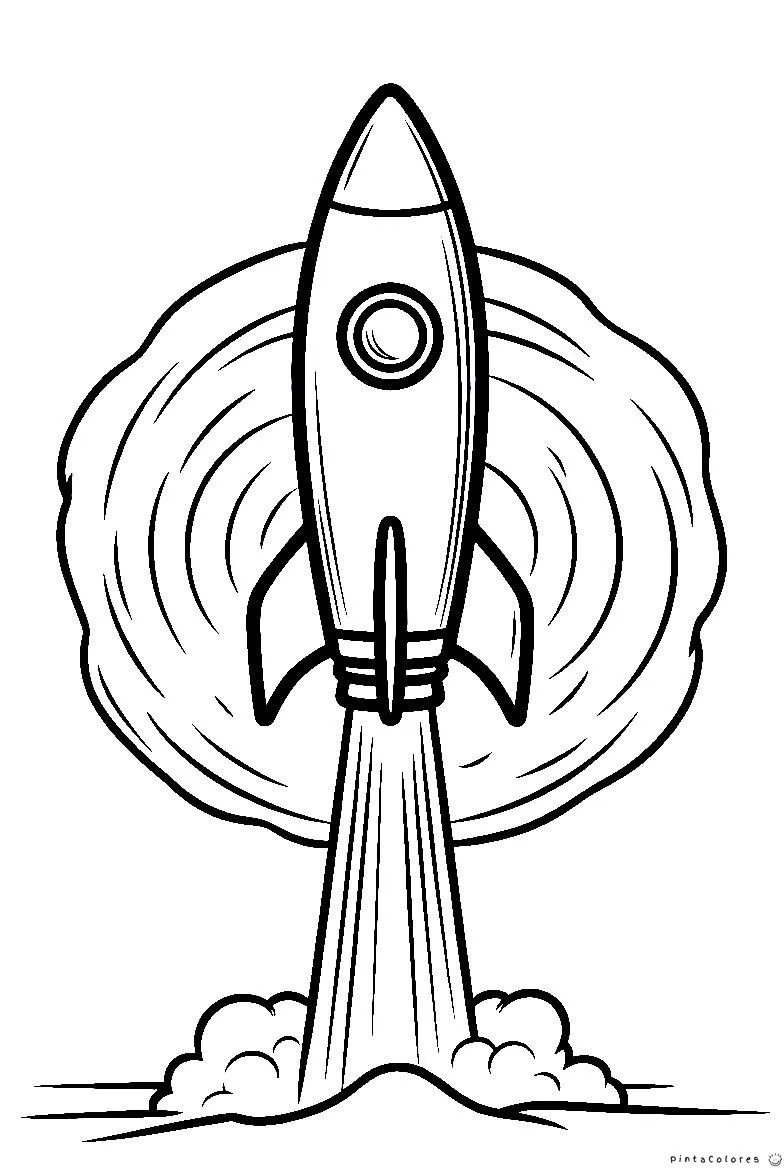 Cohete despegando desde la plataforma para colorear.
