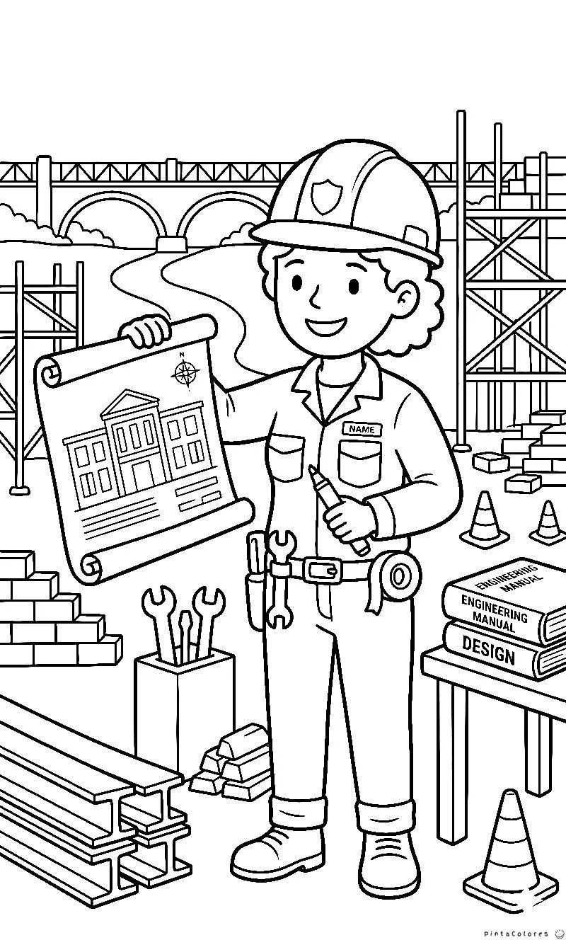 Dibujo para colorear arquitecto civil en obra